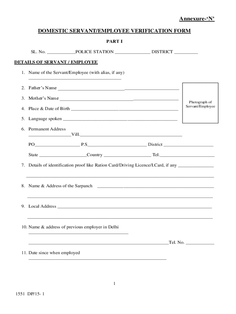 Domestic Servant Verification Form - Blank Fillable Template | Fill Out ...