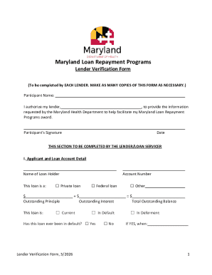 Maryland Loan Repayment Lender Verification Form
