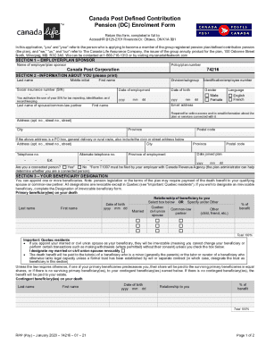 Canada Post Defined Contribution Pension Enrolment Form