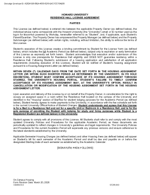 Howard University Residence Hall License Agreement
