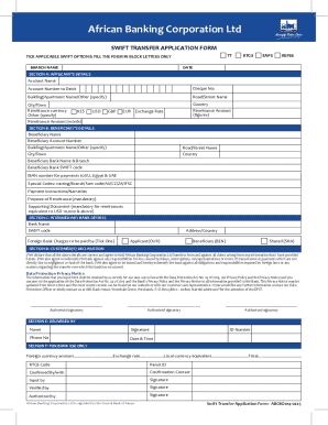 African Banking Corporation Swift Transfer Application Form