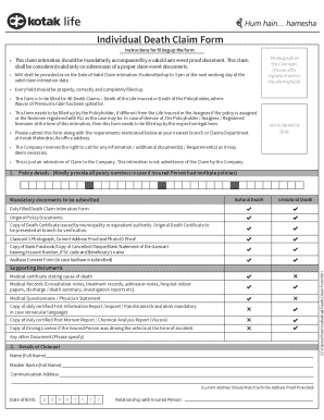 Kotak Mahindra Life Insurance Death Claim Form