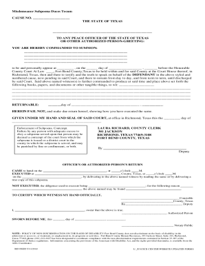 Texas Misdemeanor Subpoena Duces Tecum