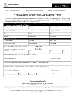Physician Certification Prior Authorization Form