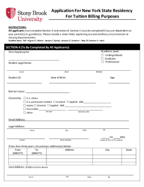 New York State Residency Application for Tuition Billing