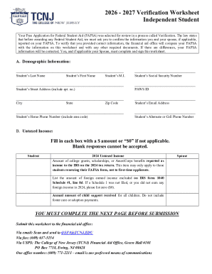 2026-2027 Verification Worksheet