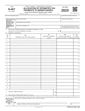 Hawaii N-40T Allocation of Estimated Tax Payments