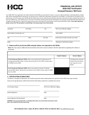 2026-2027 Untaxed Pension / IRA Verification Form