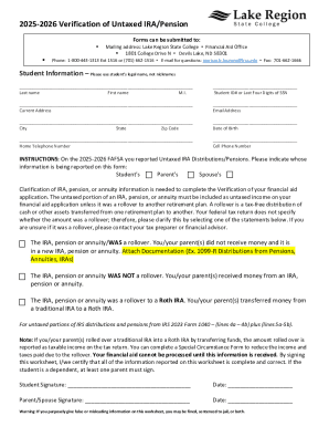 Verification of Untaxed IRA/Pension Form