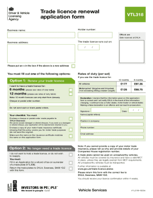 Trade Licence Renewal Application Form VTL318