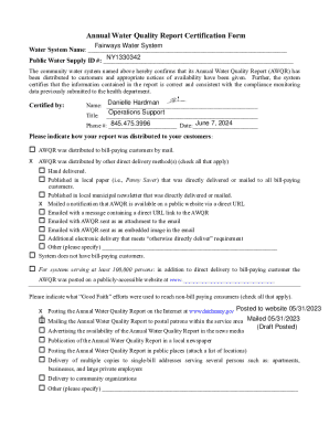 Annual Water Quality Report Certification Form