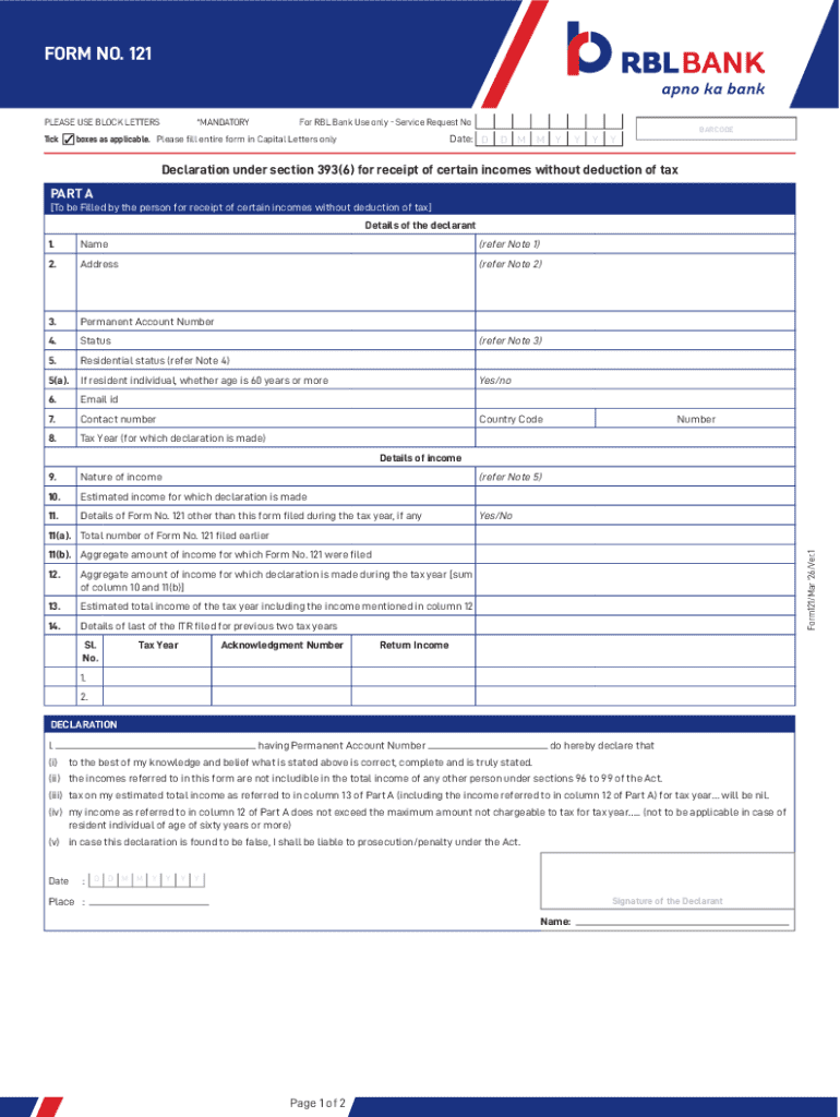 Simple 121 Form.pdf Form 121 for Receipt of Certain Incomes Without Tax Deduction - Blank ...