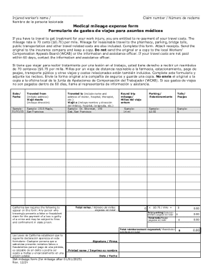 Medical Mileage Expense Form