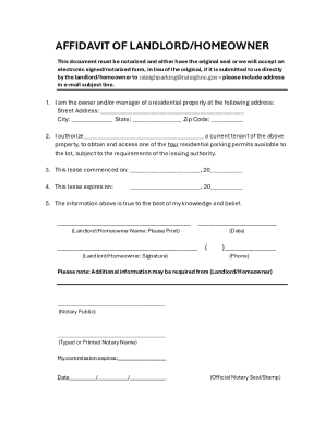 Affidavit of Landlord/Homeowner