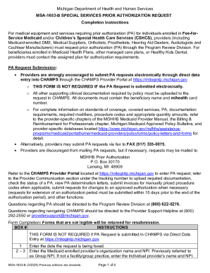 Michigan Special Services Prior Authorization Request