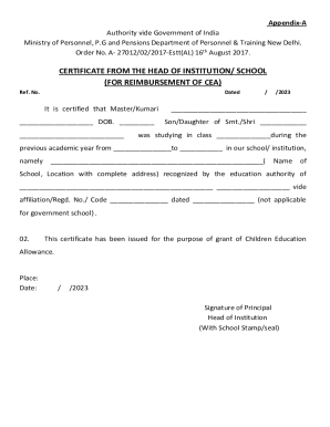Children Education Allowance Reimbursement Form