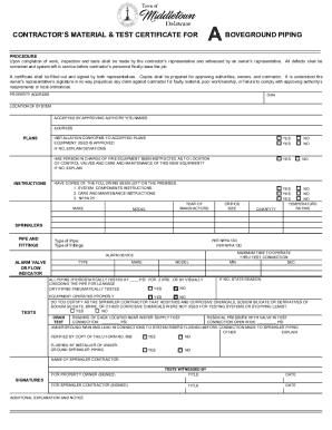 Contractor's Material and Test Certificate for Above Ground Piping