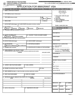 Philippines Immigrant Visa Application Form