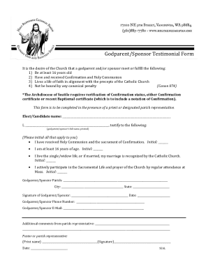 Godparent Sponsor Testimonial Form