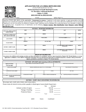 Florida Birth Record Application
