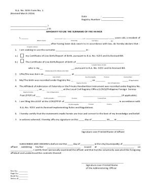 Affidavit to Use the Surname of the Father