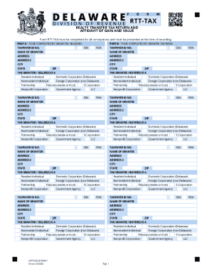 Delaware Realty Transfer Tax Return and Affidavit