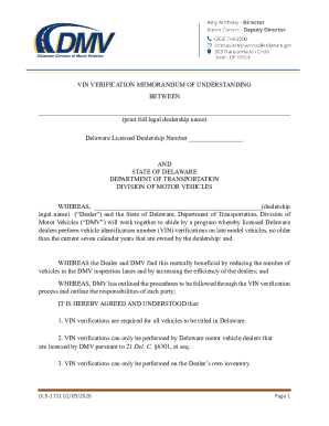 Delaware VIN Verification Memorandum of Understanding