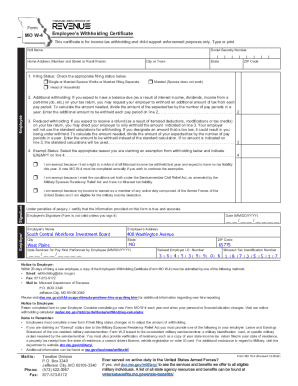 Missouri W-4 Employee Withholding Certificate