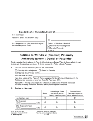 Washington Petition to Withdraw Paternity Acknowledgment