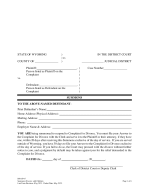 Wyoming Summons Divorce with Children