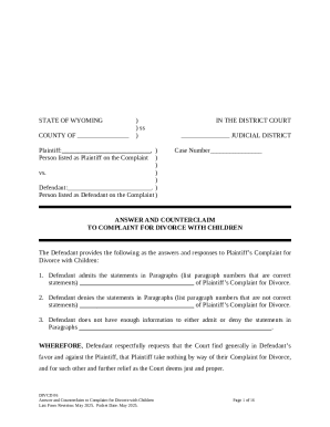 Answer and Counterclaim to Complaint for Divorce with Children