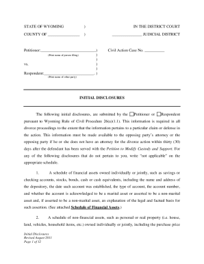 Wyoming Divorce Initial Disclosures Form