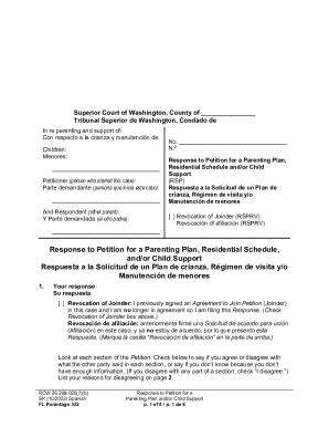 Washington Parenting Plan Response Form
