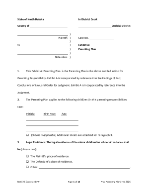 Parenting Plan for Custody and Visitation