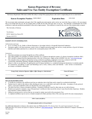 Kansas Sales and Use Tax Entity Exemption Certificate