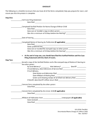 Uncontested Name Change of a Minor Child Checklist