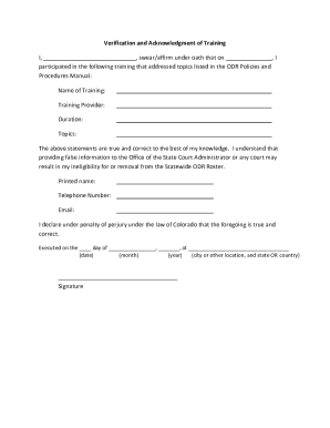 Verification and Acknowledgment of Training