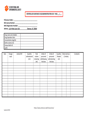 Controlled Substance Use Administration Log