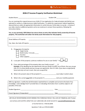 2026-27 Income Property Verification Worksheet