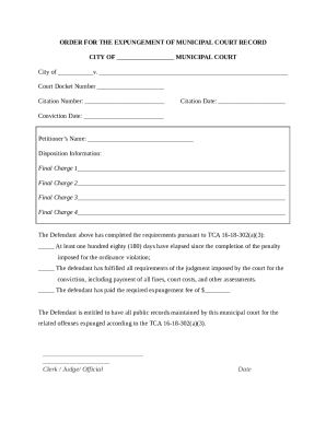 Order for Expungement of Municipal Court Record