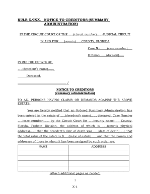 Florida Notice to Creditors