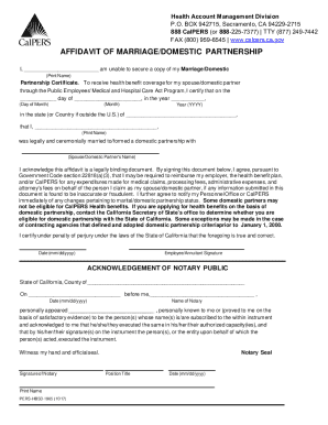 Affidavit of Marriage/Domestic Partnership