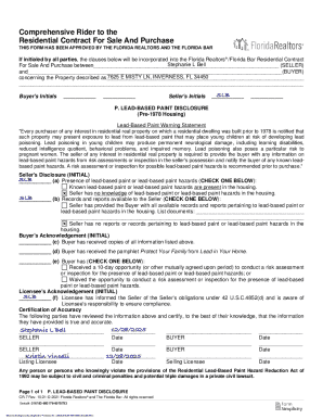 Comprehensive Rider to Florida Residential Contract