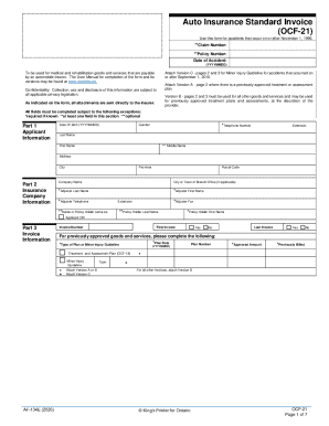 Ontario Auto Insurance Standard Invoice OCF-21