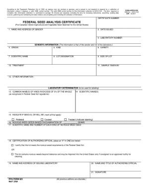 Federal Seed Analysis Certificate