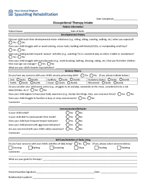 Occupational Therapy Intake Form