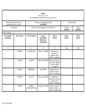 Form 9 Application List for Name Inclusion