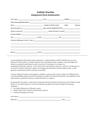 Catholic Charities Background Check Authorization