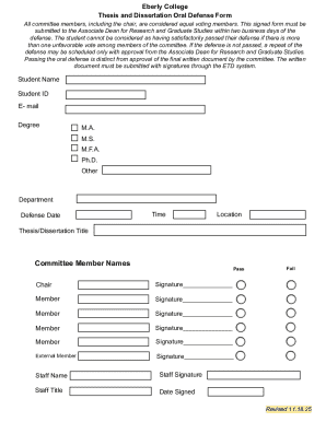Thesis and Dissertation Oral Defense Form