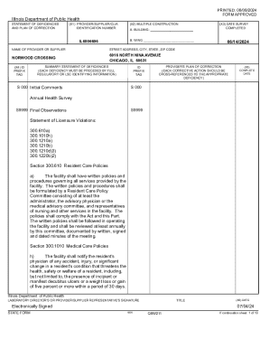 Illinois Statement of Deficiencies and Plan of Correction
